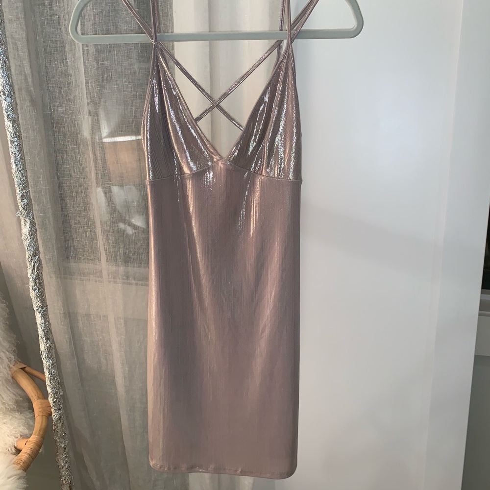 shiny gold silk mini dress